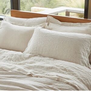 Coyuchi Organic Relaxed Linen Sheet Set - Natural Chambray / Full NEW